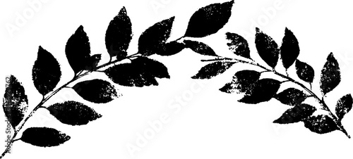 Black and white stencil illustration of rugged leafy ornament for nature-inspired design