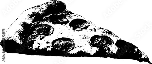 Black and white stencil illustration of simple pizza slice for urban art design