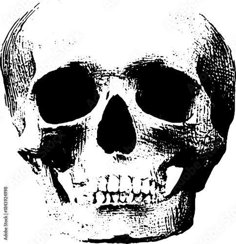 Primitive skull stencil illustration in black and white for urban art design