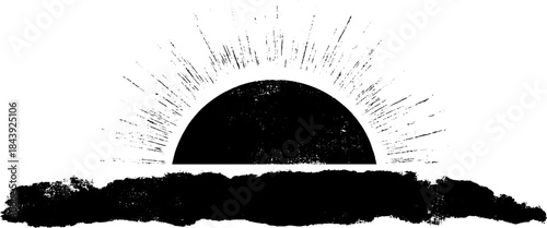 Black and white grunge stencil of solar emblem for creative design