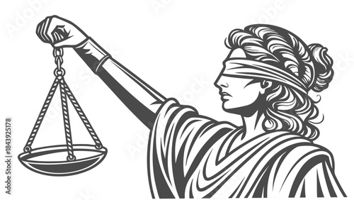 Vector illustration illustration of blindfolded lady justice holding scales symbolizing fairness and law