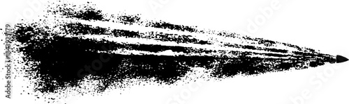 Dynamic black and white splatter trail stencil illustration emphasizing motion and energy