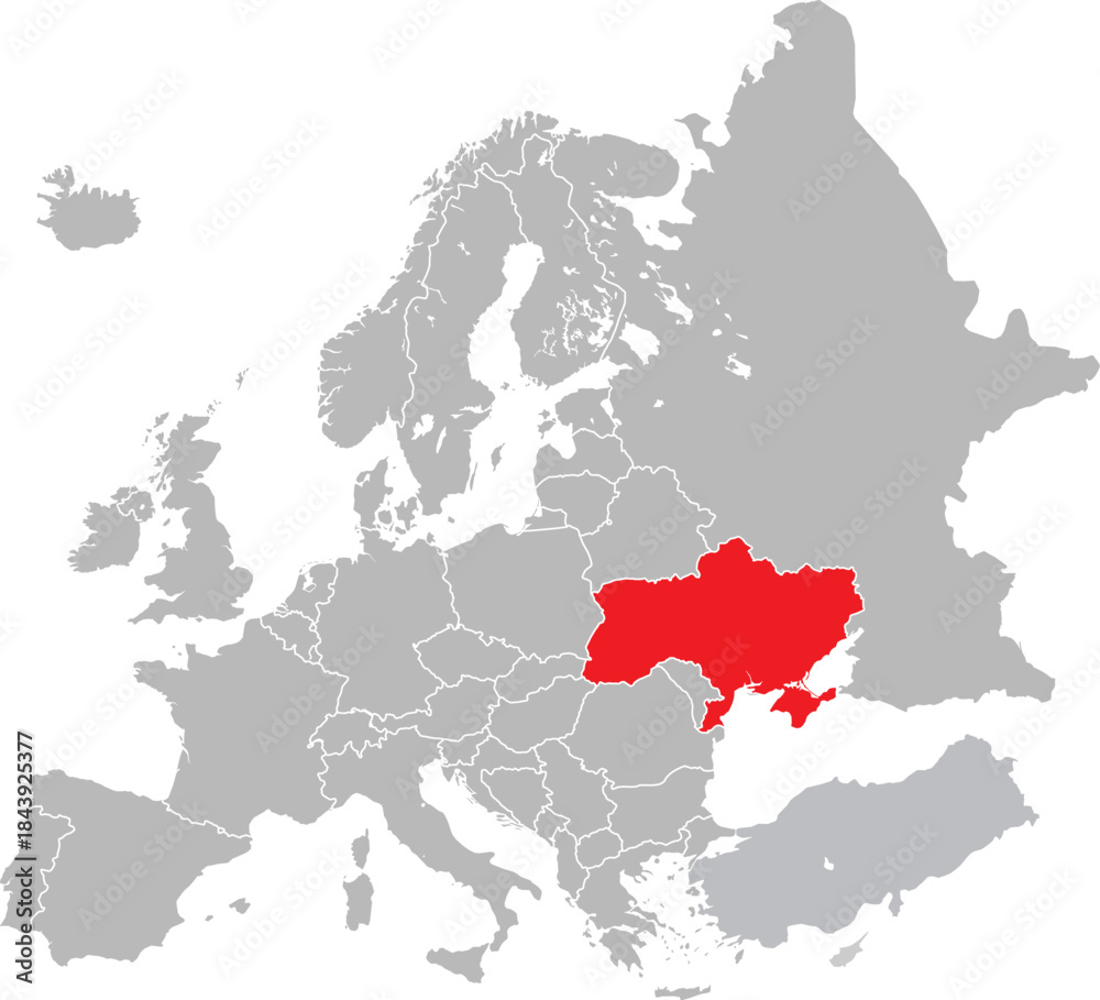 Naklejka premium Map of Ukraine on European Continent Vector.
