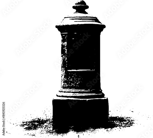 Black and white stencil illustration of a street bollard silhouette for urban design and decor
