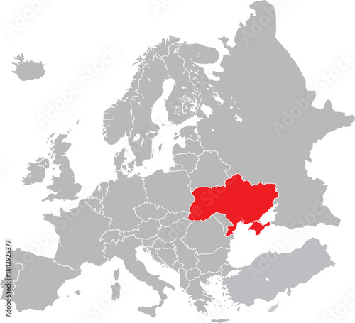 Map of Ukraine on European Continent Vector.