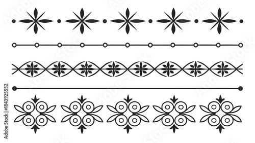 Vector illustration black and white ornate decorative border design elements with floral patterns and geometric shapes