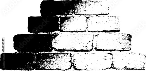 Black and white stencil illustration of textured brick wall with tonal contrast for urban design