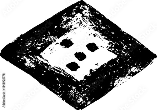 Abstract grunge design with warped rhombus in black and white stencil art