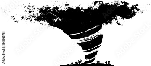 Dynamic black and white tornado stencil illustration for urban art design