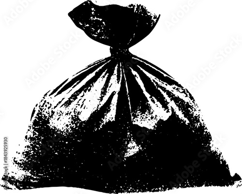 Black and white stencil illustration of a wrinkled takeout bag for urban art design