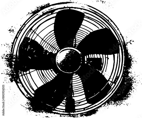 Black and white grunge stencil of industrial fan for urban art design