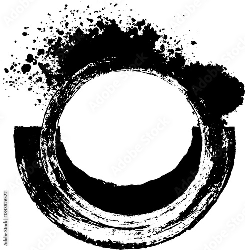 Black and white grunge stencil art of an interrupted circle design