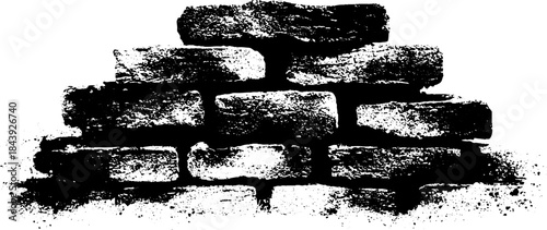 Black and white stencil illustration of brutalist angular brick wall design for urban art projects
