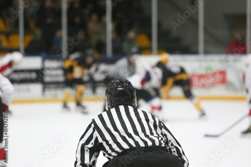 Hockey referee observing the game during a match