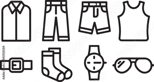Fashionable Clothing and Accessories Vector Icons Set