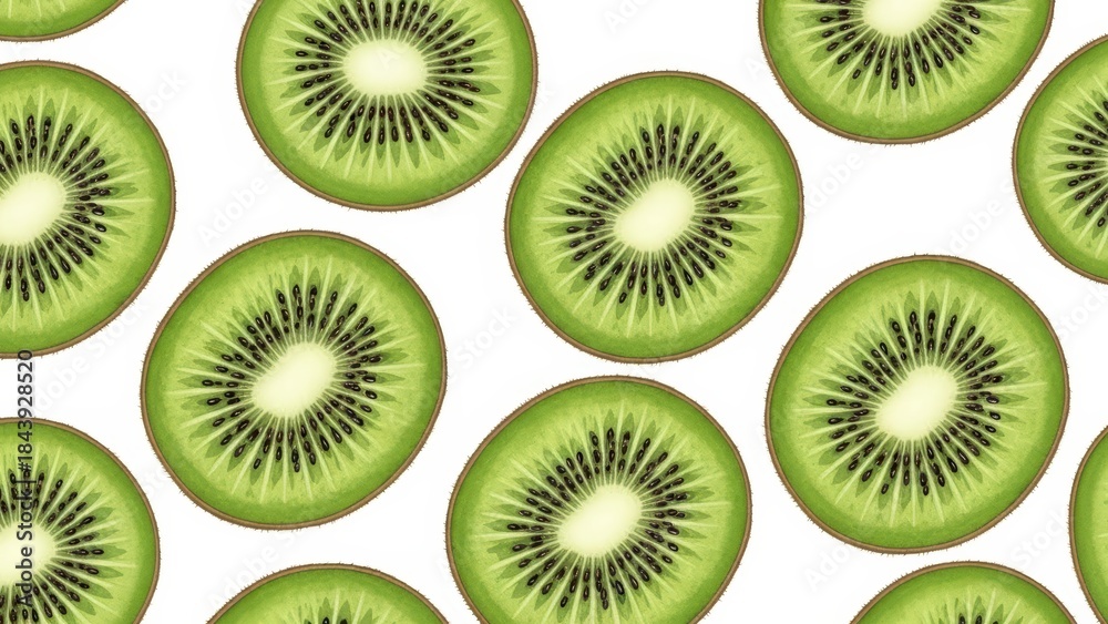 Fototapeta premium Fresh kiwi fruit slices pattern - vibrant green and healthy food background design