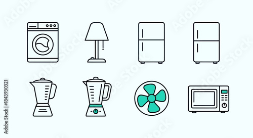Household appliances icons set for design and illustration