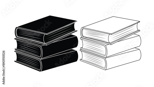 Two stacks of books one dark and one light displayed side by side