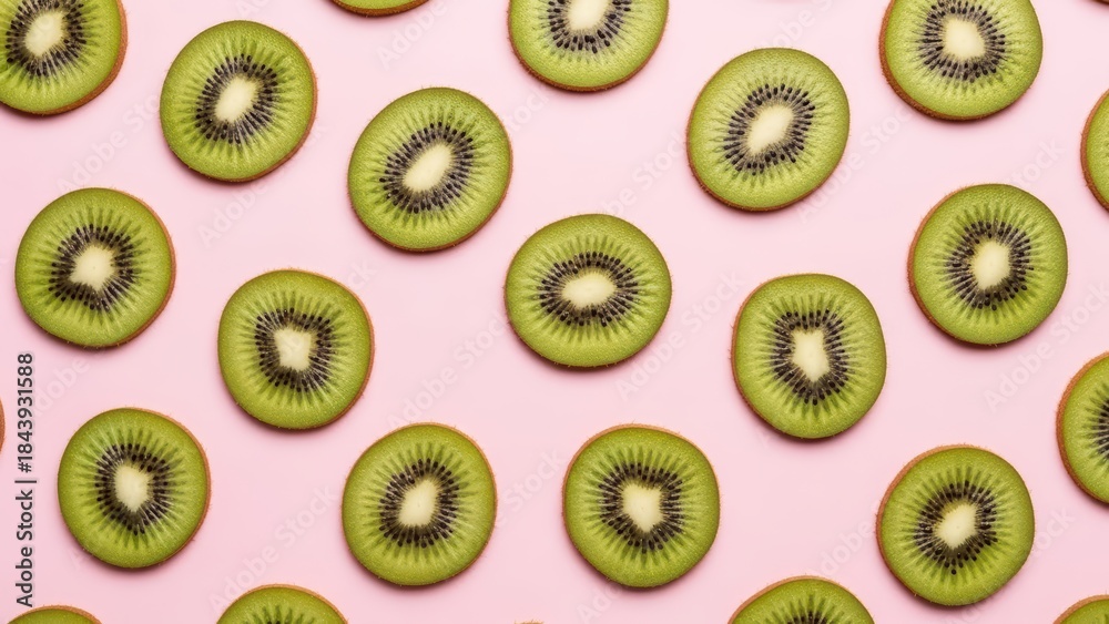 Fototapeta premium Pattern of fresh kiwi slices on pink background for creative design