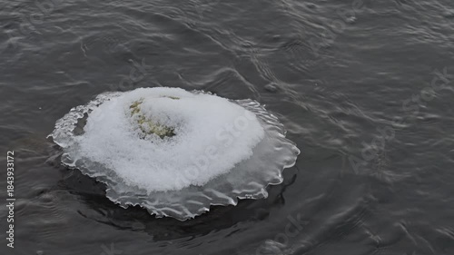 ice forming on stone in river