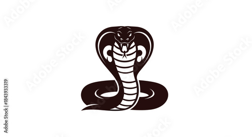Graphic representation of a cobra snake in a minimalist black and white design
