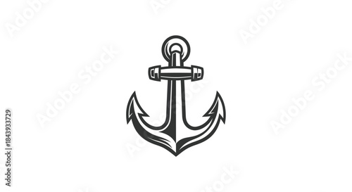 Detailed monochrome illustration of a traditional anchor on a clean white backdrop