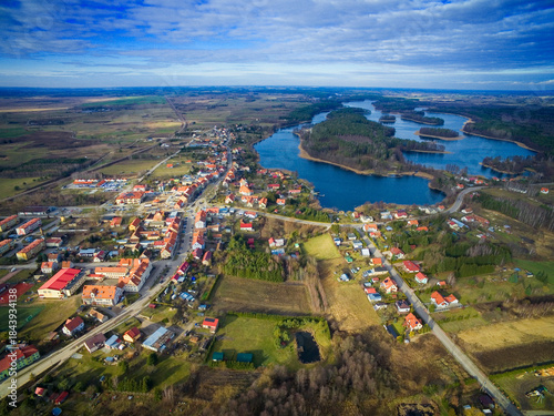 Aerial view of Masurian landscape in Wydminy, Poland
