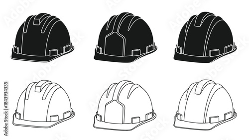 A collection of construction helmets in various styles and perspectives