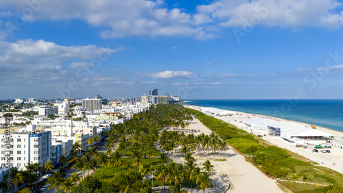 Aerial shot of South Beach in Miami Beach Florida USA