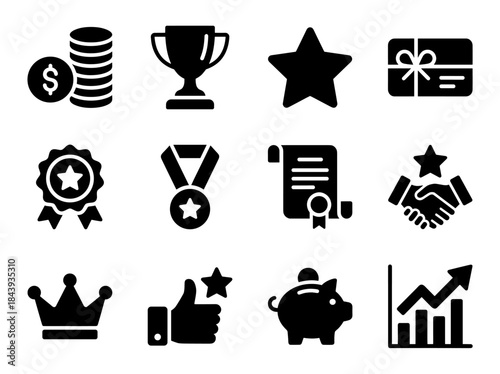 Collection of Icons Representing Success Achievement and Rewards.