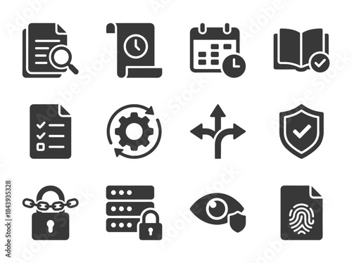 Collection of Security and Business Icons Representing Data Protection and Management.