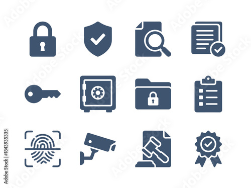 Collection of Security and Safety Icons Representing Protection and Data Integrity.