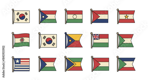 Collection of flags various designs with national symbolism and color