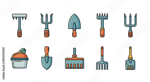 Collection of gardening tools isolated on white background vector illustration