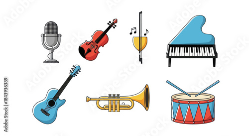 Collection of musical instruments illustrations for design and media