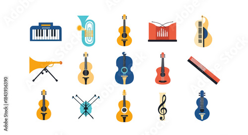 Collection of musical instruments illustrations for design and media