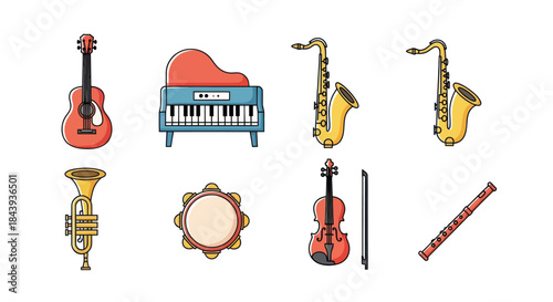 Collection of musical instruments illustrations for design and media