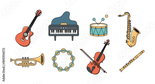 Collection of musical instruments isolated on white background vector illustration