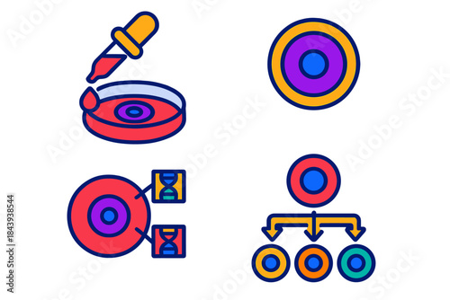 Stem Cell Illustration. Isometric vector illustration set Stem Cell Integration: Cell suspension droplet, induced pluripotent stem