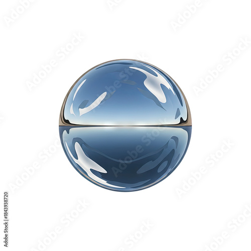 A reflective blue glass sphere with a gradient effect, placed on a plain white background, seen from a front viewpoint.