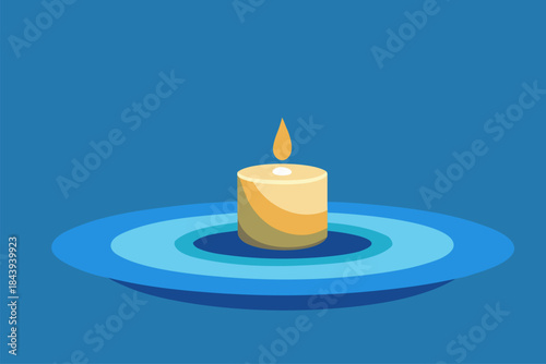 Water and floating candle. Spa relaxation concept. Cartoon vector illustration
