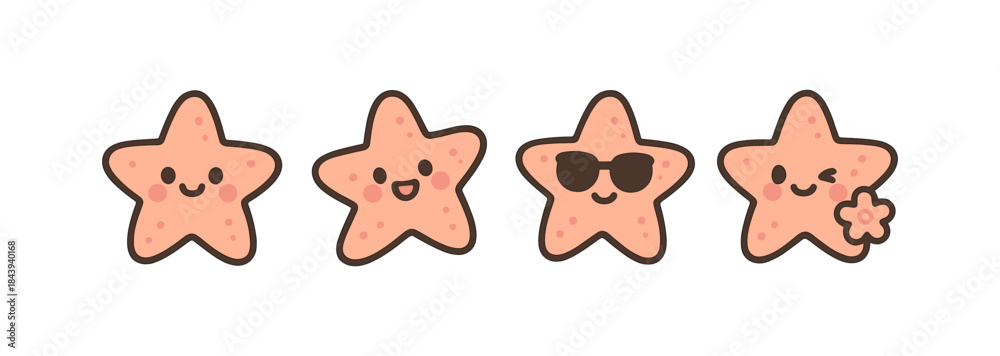 Obraz premium Cute kawaii starfish characters in different expressions