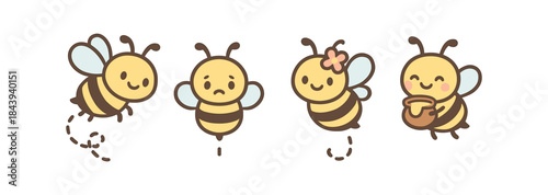 Cute cartoon bees collection with adorable expressions and accessories