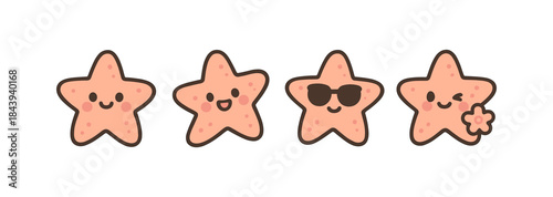 Cute kawaii starfish characters in different expressions