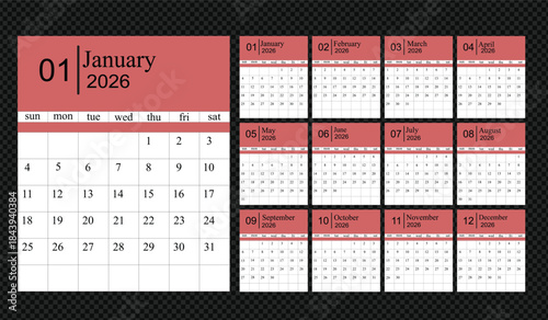 2026 Calendar Vector Template Set