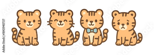 Cute cartoon tigers: adorable expressions in simple style