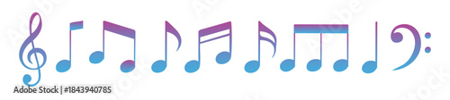 Vibrant Musical Notes and Clefs with Gradient Colors