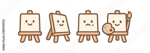 Cute cartoon easels with happy and sad expressions: art tools with personality