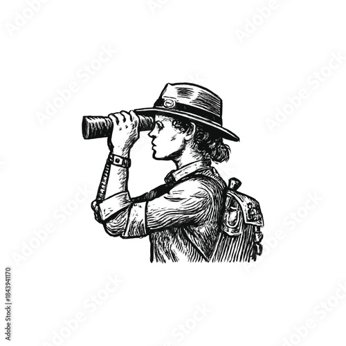 Vintage Explorer with Binoculars and Backpack