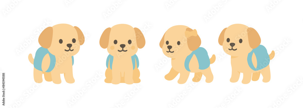 Fototapeta premium Cute cartoon puppies with backpacks in pastel colors
